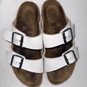 Birkenstock Arizona White Leather 2 Strap Slip On Slide Gorpcore Sandals W8 EU39